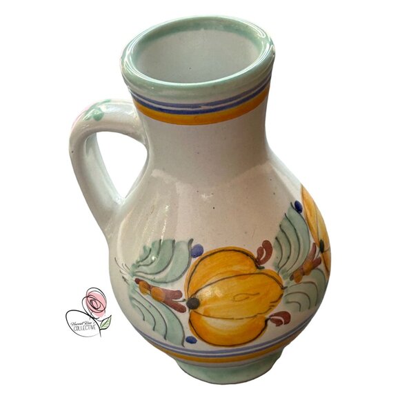 Hand-Painted Ceramic Pitcher Jug With Floral Design - Picture 2 of 7